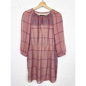 Madewell Silk Grid Dot Print Dress Womens 4 Red Blue Geometric‎